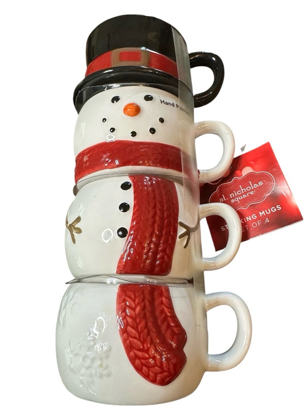 St. Nicholas Square Red and White Snowman Stacking Mugs